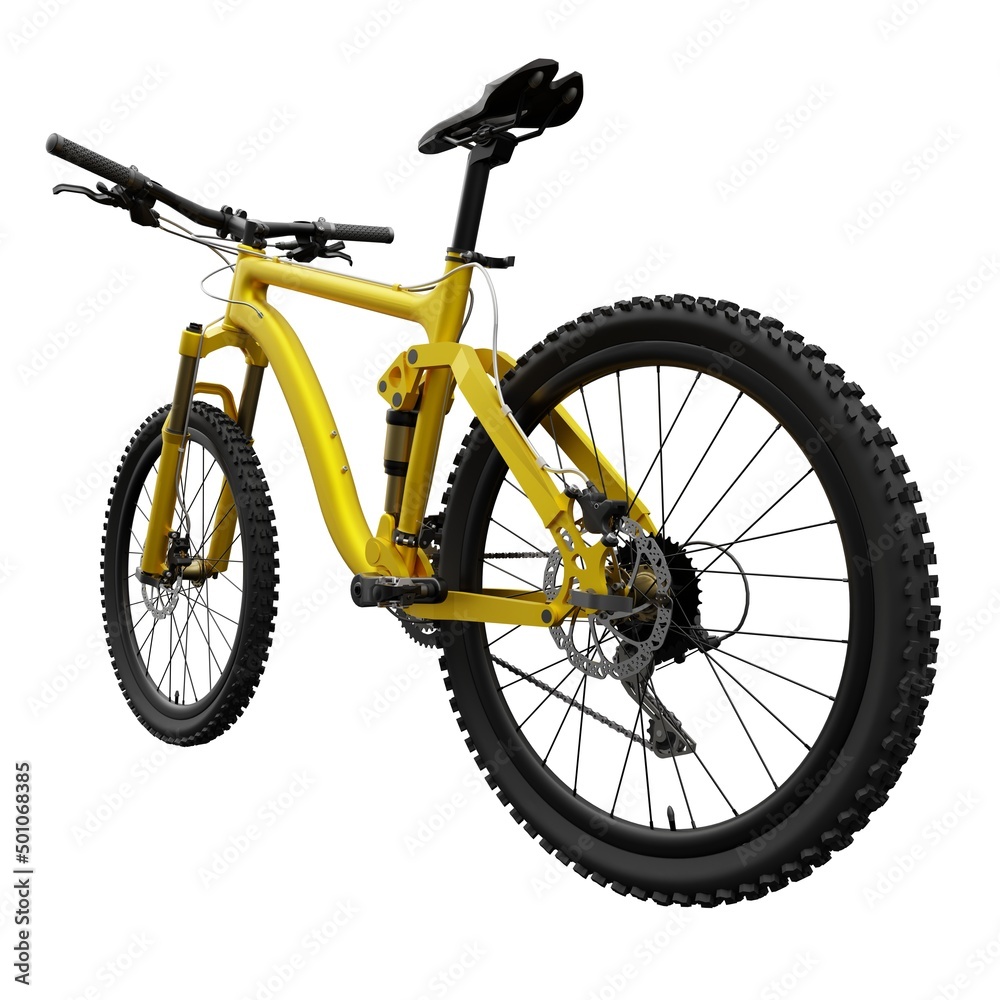 Gold mountain bike on an isolated white background. 3d rendering.