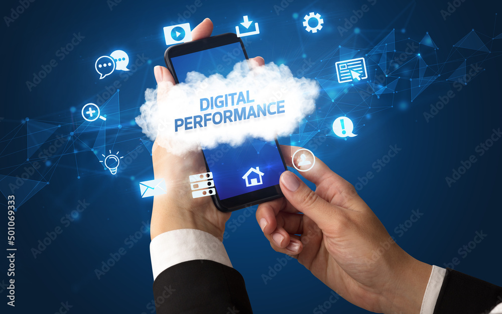 Hand using smartphone with cloud technology concept Hand using smartphone with cloud technology concept