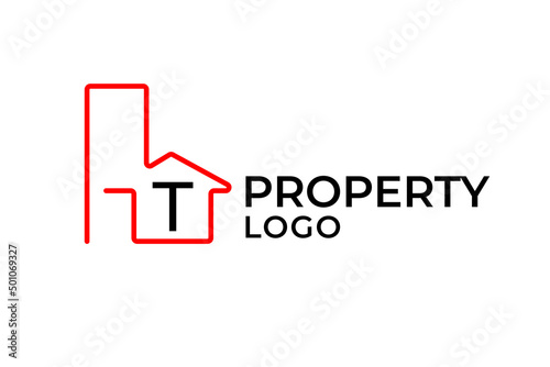 letter T minimalist outline building vector logo design element