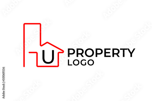 letter U minimalist outline building vector logo design element