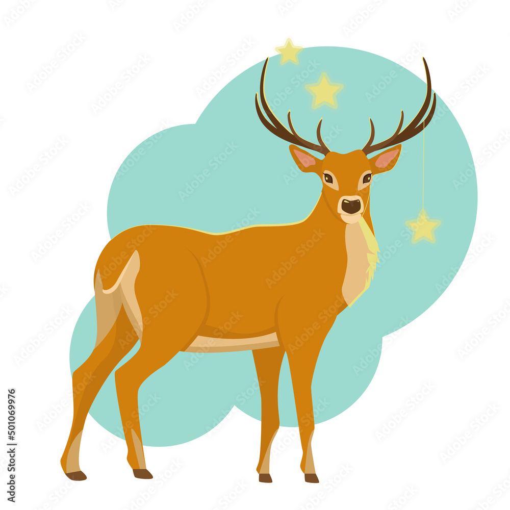 Fototapeta premium A red deer with stars in its horns