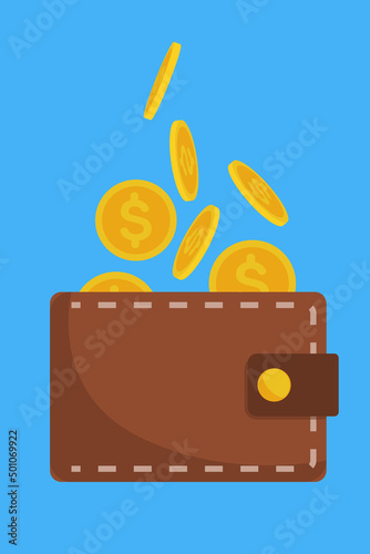 A brown wallet into which coins are poured