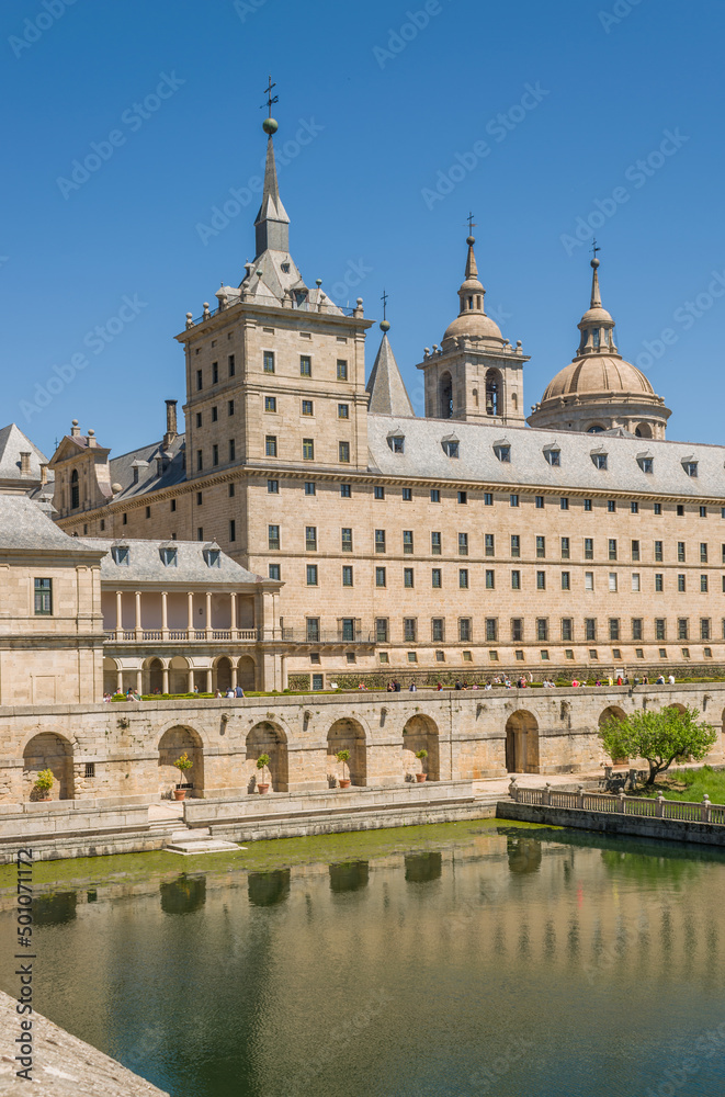 Royal Monastery of San Lorenzo de El Escorial. Vertical view. Located in the Community of Madrid, Spain, in the town of El Escorial. Built in the sixteenth century and declared a World Heritage Site.