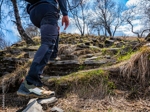 Trekking scene in the alps of Lake Como photo