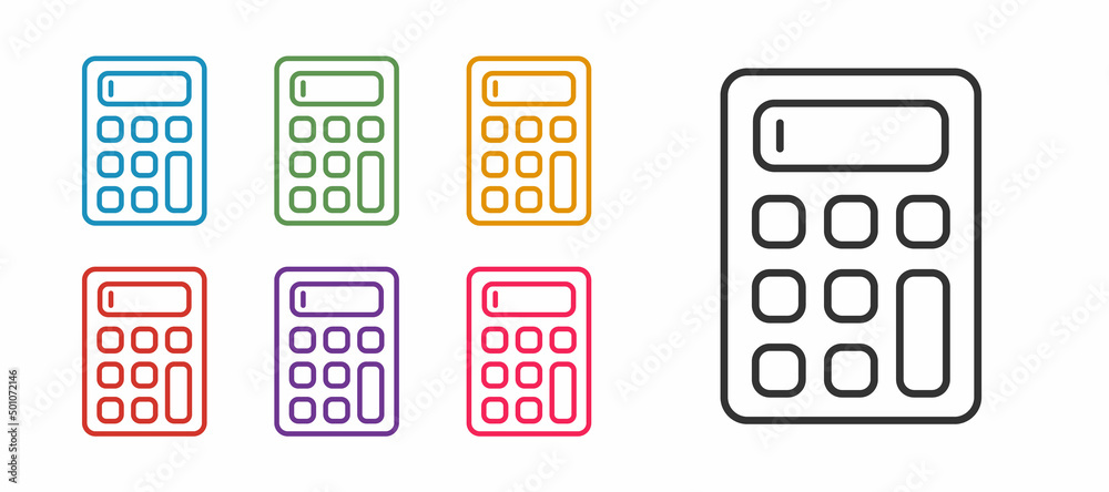 Set line Calculator icon isolated on white background. Accounting symbol. Business calculations mathematics education and finance. Set icons colorful. Vector Set line Calculator icon isolated on white background. Accounting symbol. Business calculations mathematics education and finance. Set icons colorful. Vector