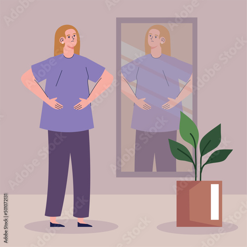 young woman in mirror