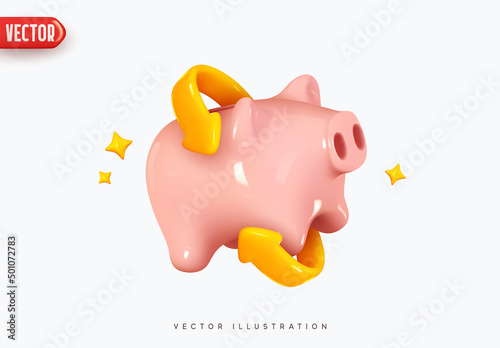 Money Piggy bank creative business concept. Realistic 3d design. Pink pig. Keep and accumulate cash savings. Safe finance investment. Financial services. vector illustration