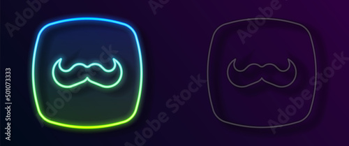 Glowing neon line Mustache icon isolated on black background. Barbershop symbol. Facial hair style. Vector