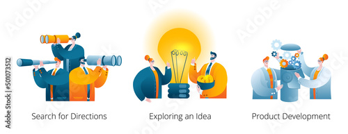 The team is developing a new project. A set of vector illustrations in cartoon style.