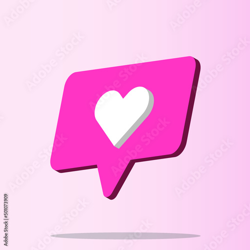 3D chat icon with love inside. 3D chat vector illustration.