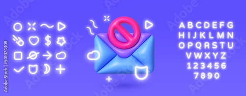Mail 3d Neon, great design for any purposes. 3d mail 3d for web page design. 3d render realistic vector icon. Business vector icon