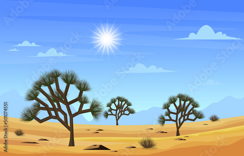 Day in Western American Yucca Tree Plant Vast Desert Landscape Illustration