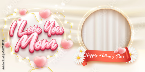 thank you mom happy mother's day love 3d render podium with empty frame