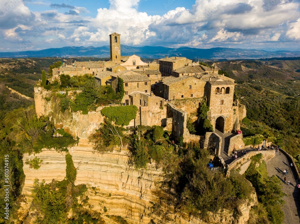 Civita di Bagnoregio, Lazio, Italy. Aerial drone view.