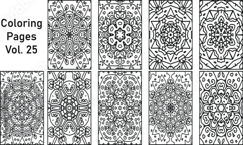Set of 9 Mandala Coloring Book Pages Bundle, Black and white mandala coloring pages set