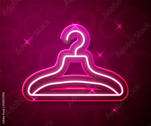 Glowing neon line Hanger wardrobe icon isolated on red background. Cloakroom icon. Clothes service symbol. Laundry hanger sign. Vector