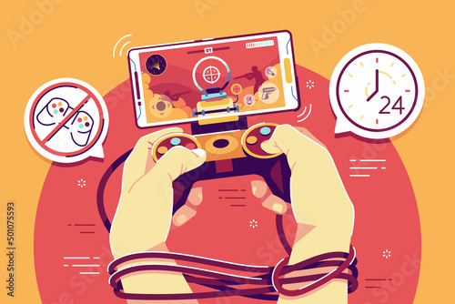 online gaming addictive flat vector illustration