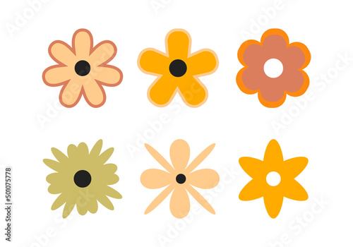 Set of colorful retro flowers. Vector illustration
