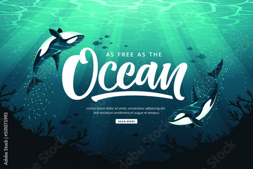 happy oceans day illustration background