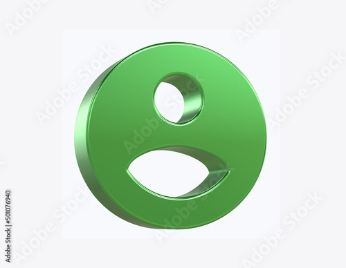 3D render profile icon with green metallic background - user profile 