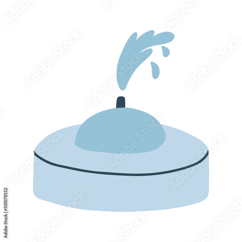 Pet water fountain with drops of water in cartoon flat style. Vector illustration of cat or dog accessories