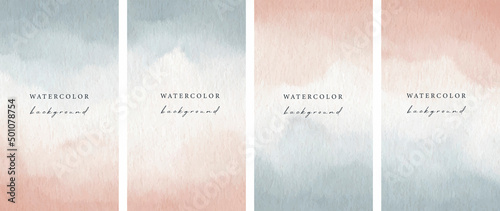 Set of vector universal watercolor backgrounds with copy space for text. Design for social media, story, card, invitation, feed post.
