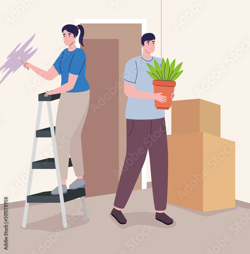 couple in moving activity scene