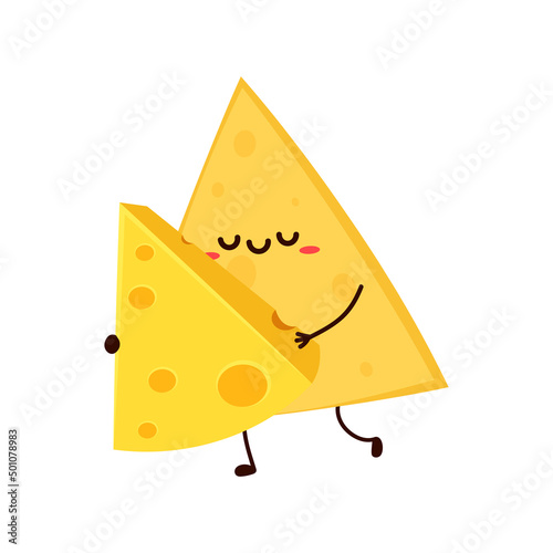 Nacho character design. Nacho and cheese cartoon vector. white background. Cheese stretch.