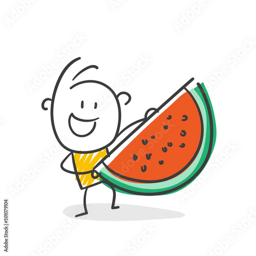 Strichfiguren / Strichmännchen: Wassermelone, Obst, Essen, Sommer. (Nr. 800)