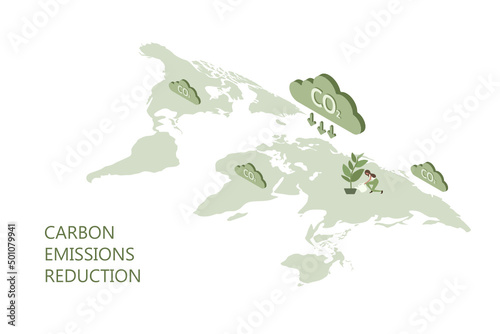 CO2 carbon emissions reduction concept. Green energy, ecology environmental pure air preservation
