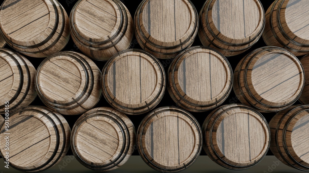 isolated wooden barrels on a white background 3d illustration