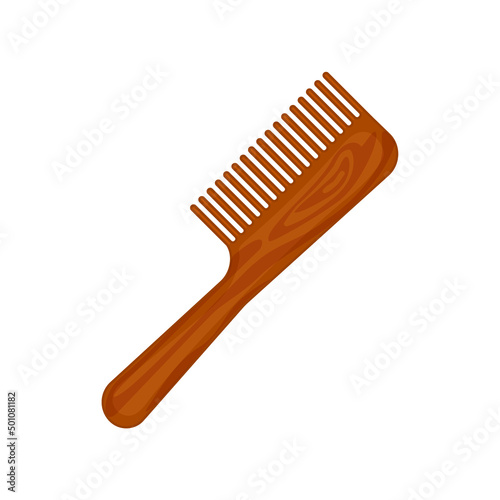 Hair brush icon. Wooden comb with handle for styling and untangling hair. Hairdresser salon equipment. Barber accessory tool. Beauty concept. Isolated vector illustration.