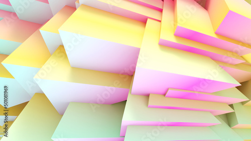 stacked square structure abstract background yellow and pink gradient, geometric background, 3d rendering