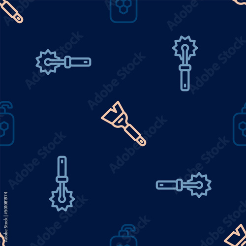 Set line Cosmetic tube with honey  Cutter roll for and Beekeeping brush on seamless pattern. Vector