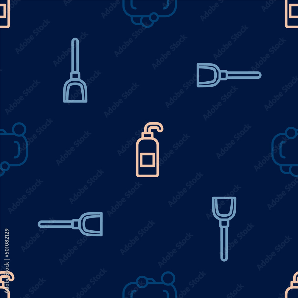 Set line Bar of soap, Dustpan and Antibacterial on seamless pattern. Vector Set line Bar of soap, Dustpan and Antibacterial on seamless pattern. Vector
