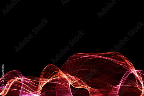 Abstract image of random line color of red and purple pink in dark or black background. with copy space on the top.