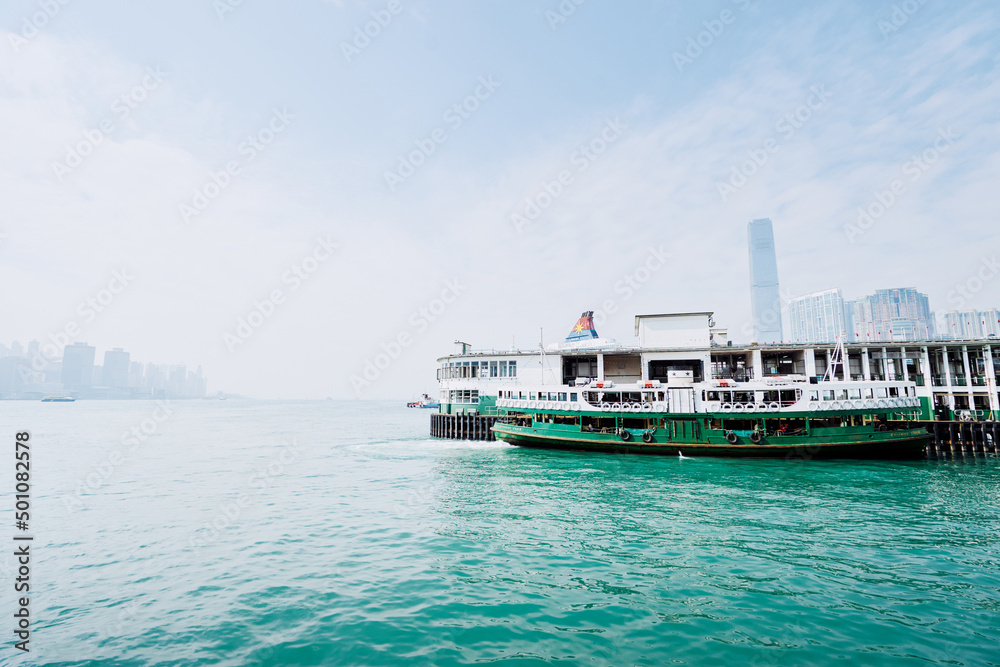 Famous ferry at Hong Kong harbour at day time.