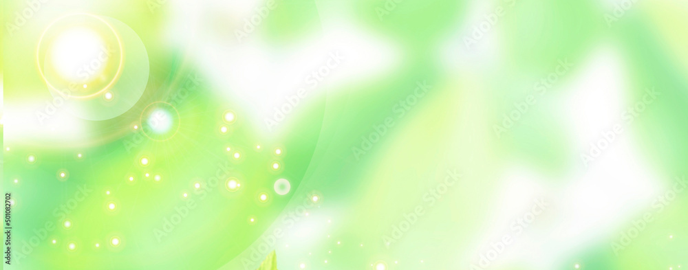 Obraz premium 初夏の新緑 木漏れ日 キラキラ背景バナー素材