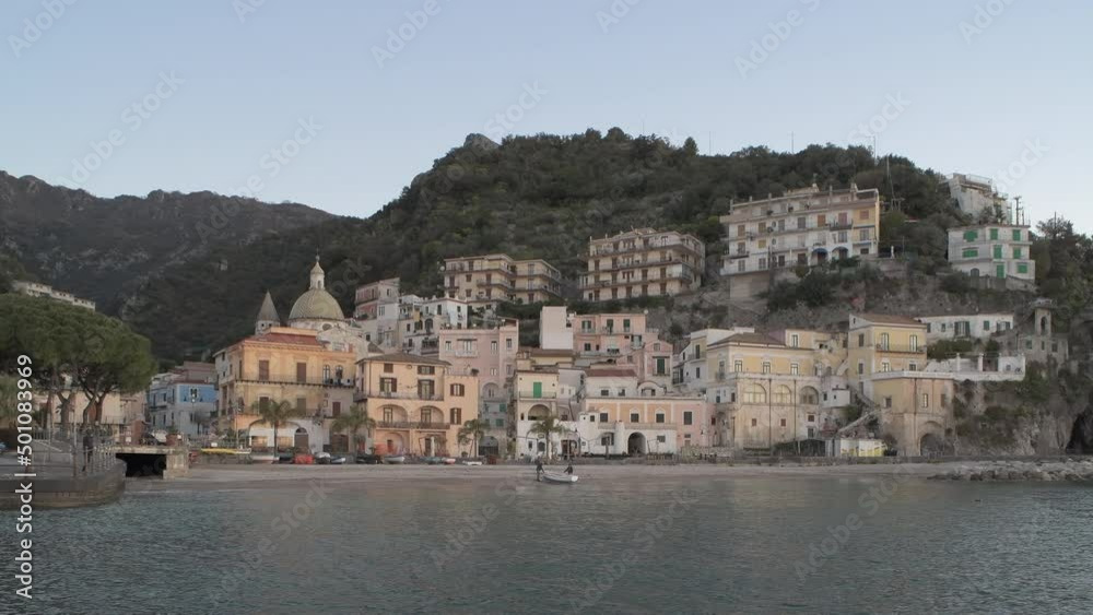 Amalfi coast, fishermen put the boat in the water Amalfi coast, fishermen put the boat in the water
