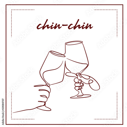 alcoholic bottle of wine wineglass hand with wine line art vector minimalistic red lines isolated on white
