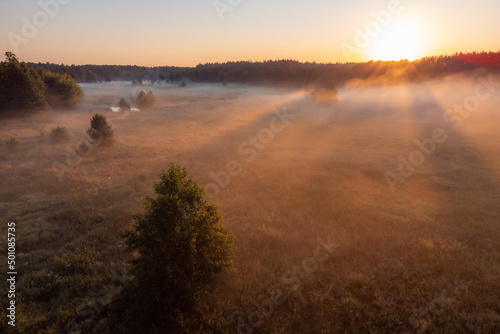 Aerial photo of a small valley in the countryside in the morning