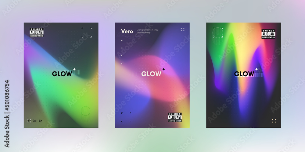 Futuristic dark poster designs with trendy glowing soft gradient shapes.