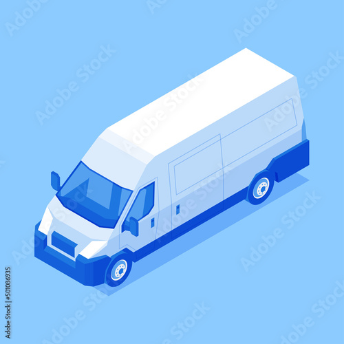 Commercial automobile bus cargo transportation isometric vector illustration. Business van with wheels cab and door courier freight delivery isolated. Goods carrying shipment service