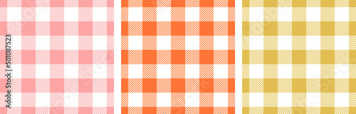 Gingham tablecloth stripes cells organic seamless paterns vector set. Plaid