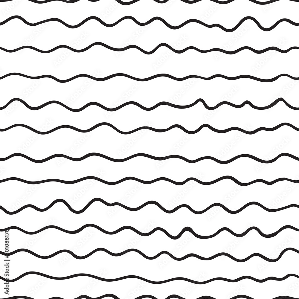 Black and white hand drawn wave pattern, horizontal stripes, vector Black and white hand drawn wave pattern, horizontal stripes, vector