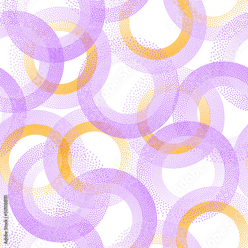 Circle ring shapes of dots contemporary vector seamless pattern.