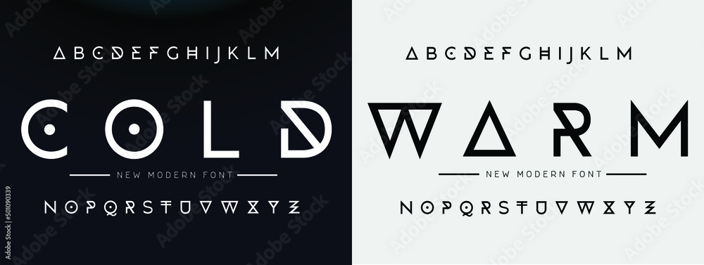 COLD WARM Sports minimal tech font letter set. Luxury vector typeface for company. Modern gaming fonts logo design.
 - obrazy, fototapety, plakaty 