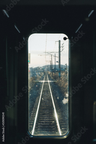 Obraz na płótnie 車窓から見える線路 w salonie