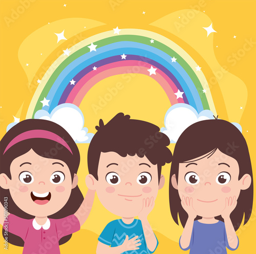 little kids and rainbow