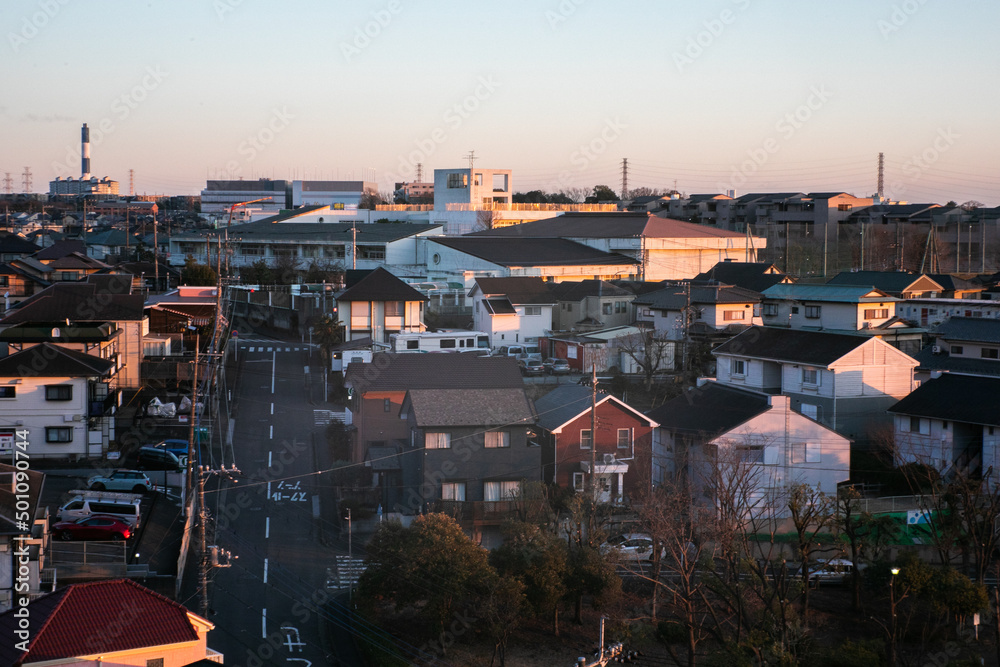 夕日に染まる町